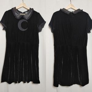 Killstar Fang Shift Dress Short Sleeve Collar Velvet Sheer Cutout Moon Black XL